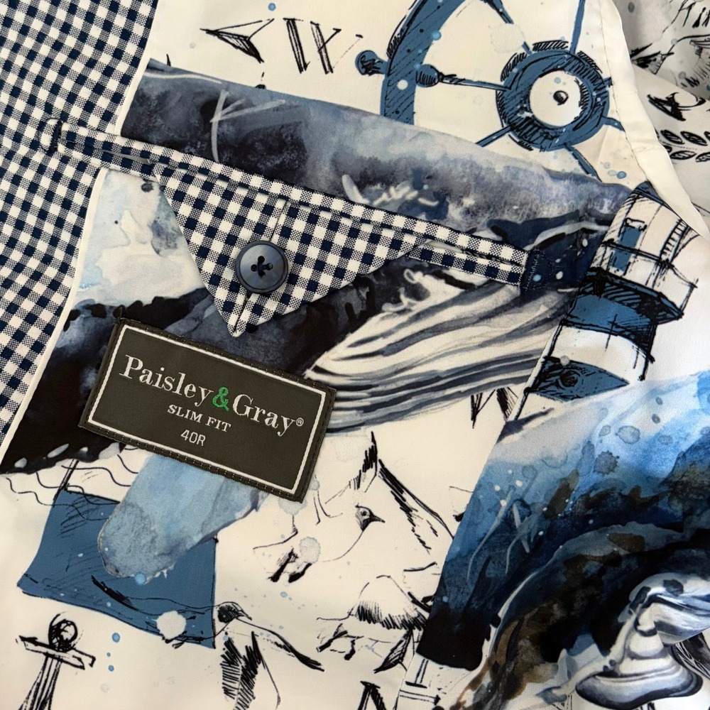 NEW! PAISLEY & GRAY Gingham Peak Two Button Blazer Blue White Nautical Lined 40R - Picture 14 of 15